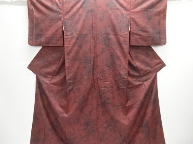 枝葉模様手織り紬着物